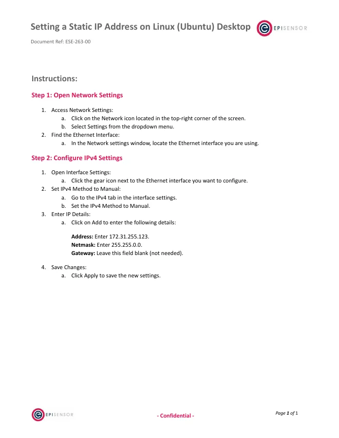 Static IP Configuration (Linux) - first page preview