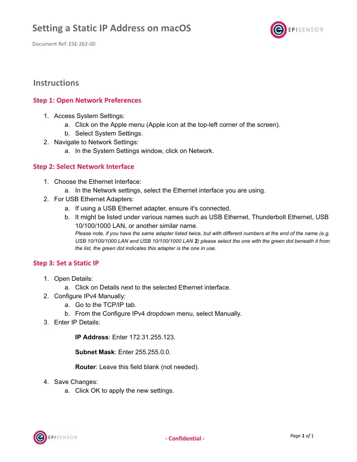 Static IP Configuration (macOS) - first page preview