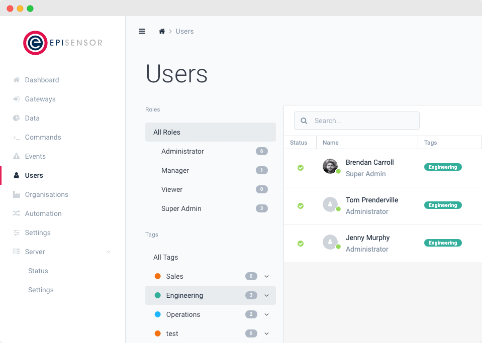 EpiSensor Core User Visibility and Access