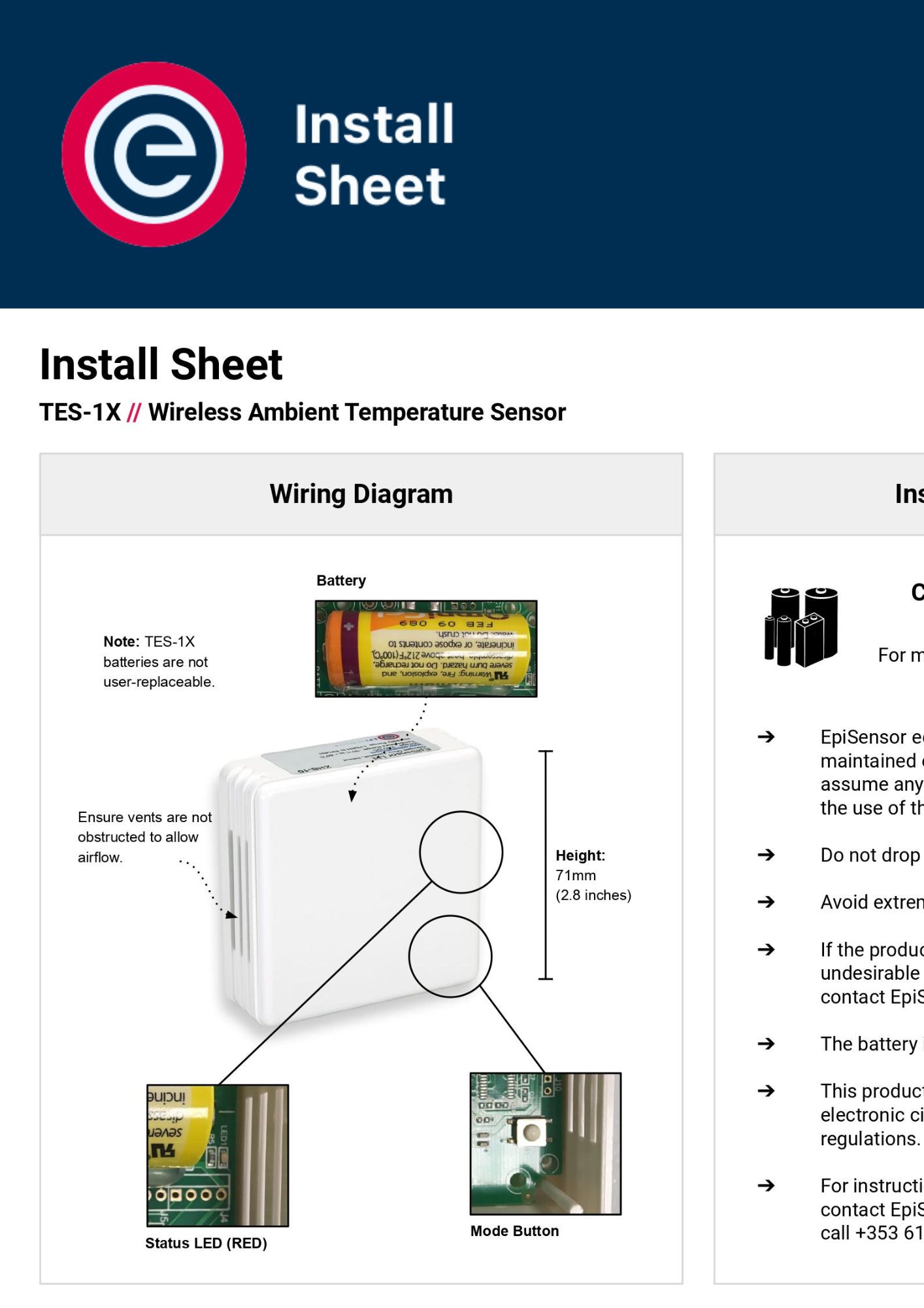 Install Sheet EpiSensor TES 1X Install Sheet EpiSensor TES 1X