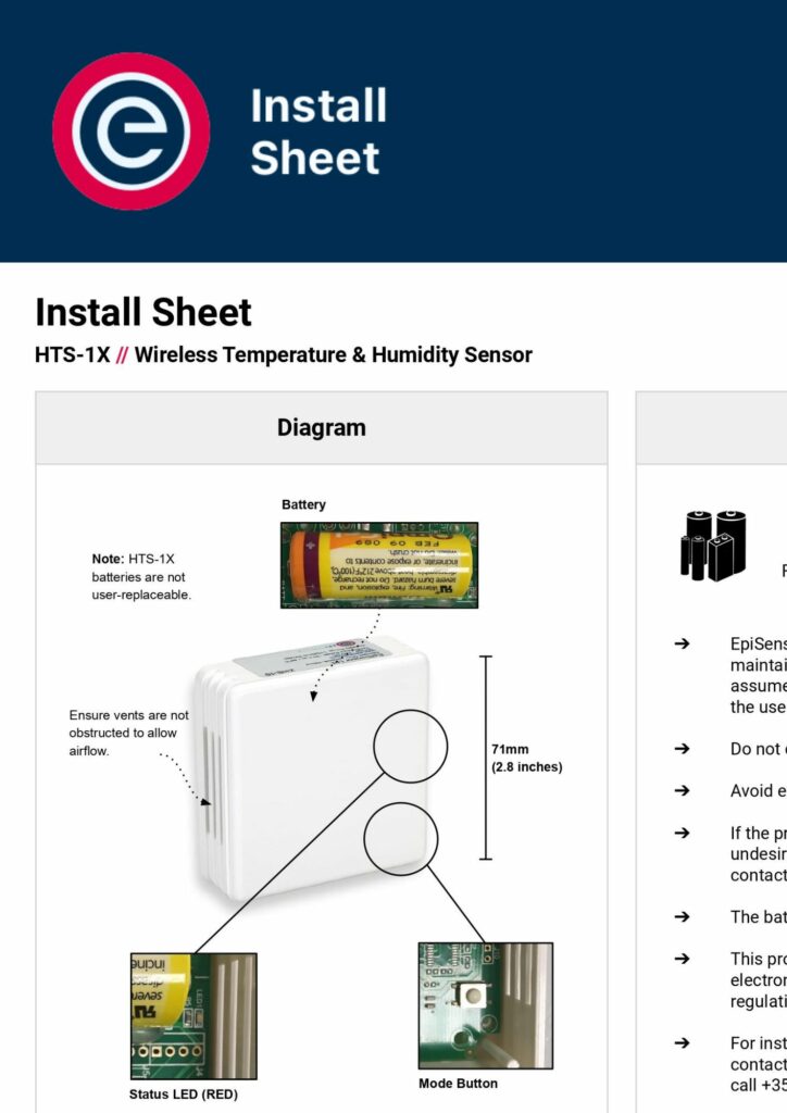 Install Sheet EpiSensor HTS 1X