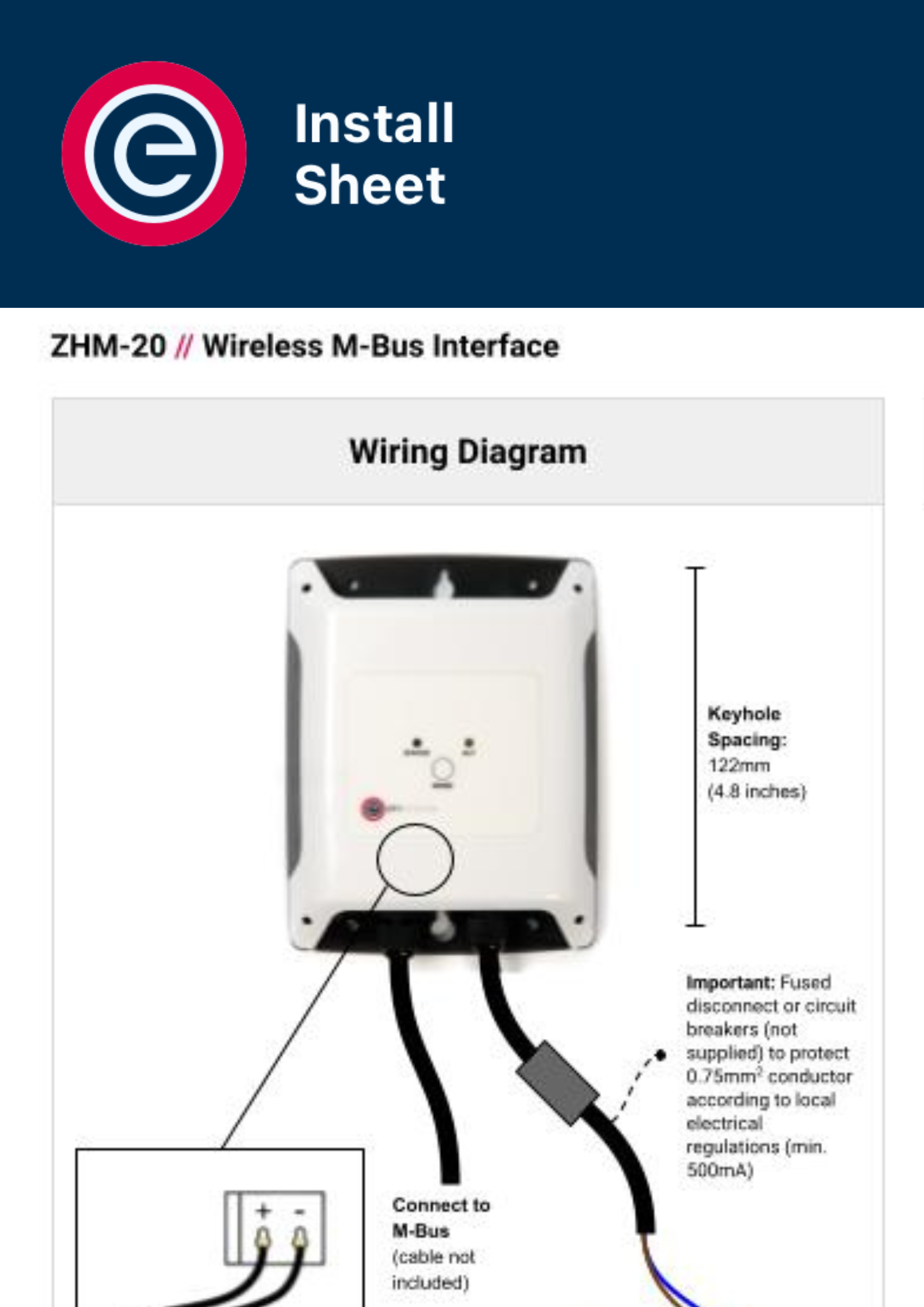 Install Sheet Wireless M-Bus Interface ZHM-20 Install Sheet Wireless M-Bus Interface ZHM-20