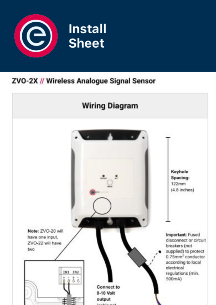Install Sheet Wireless Analogue Signal Sensor ZVO-2x