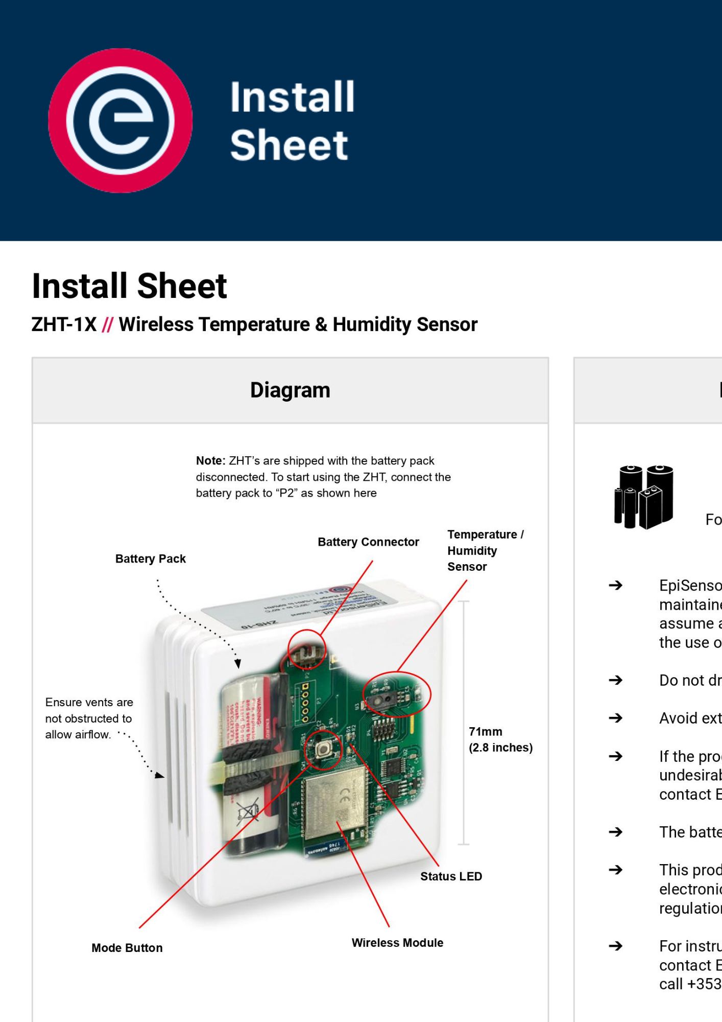 Install Sheet EpiSensor ZHT 1X Install Sheet EpiSensor ZHT 1X