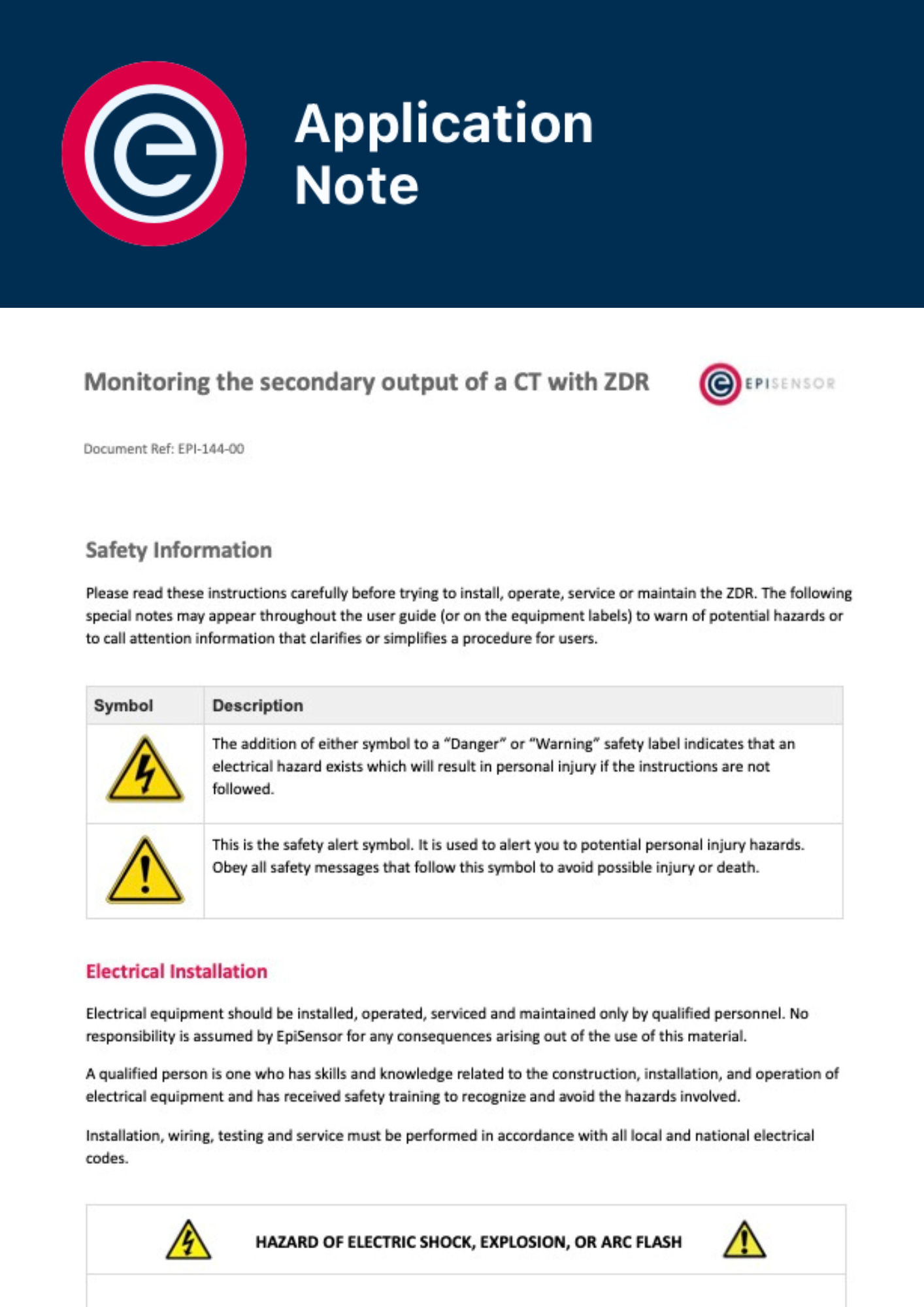 Monitoring the secondary output of a CT with ZDR Monitoring the secondary output of a CT with ZDR