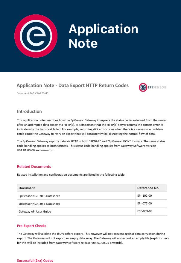 Application Note - Data Export HTTP Return Codes (EPI-123-00)