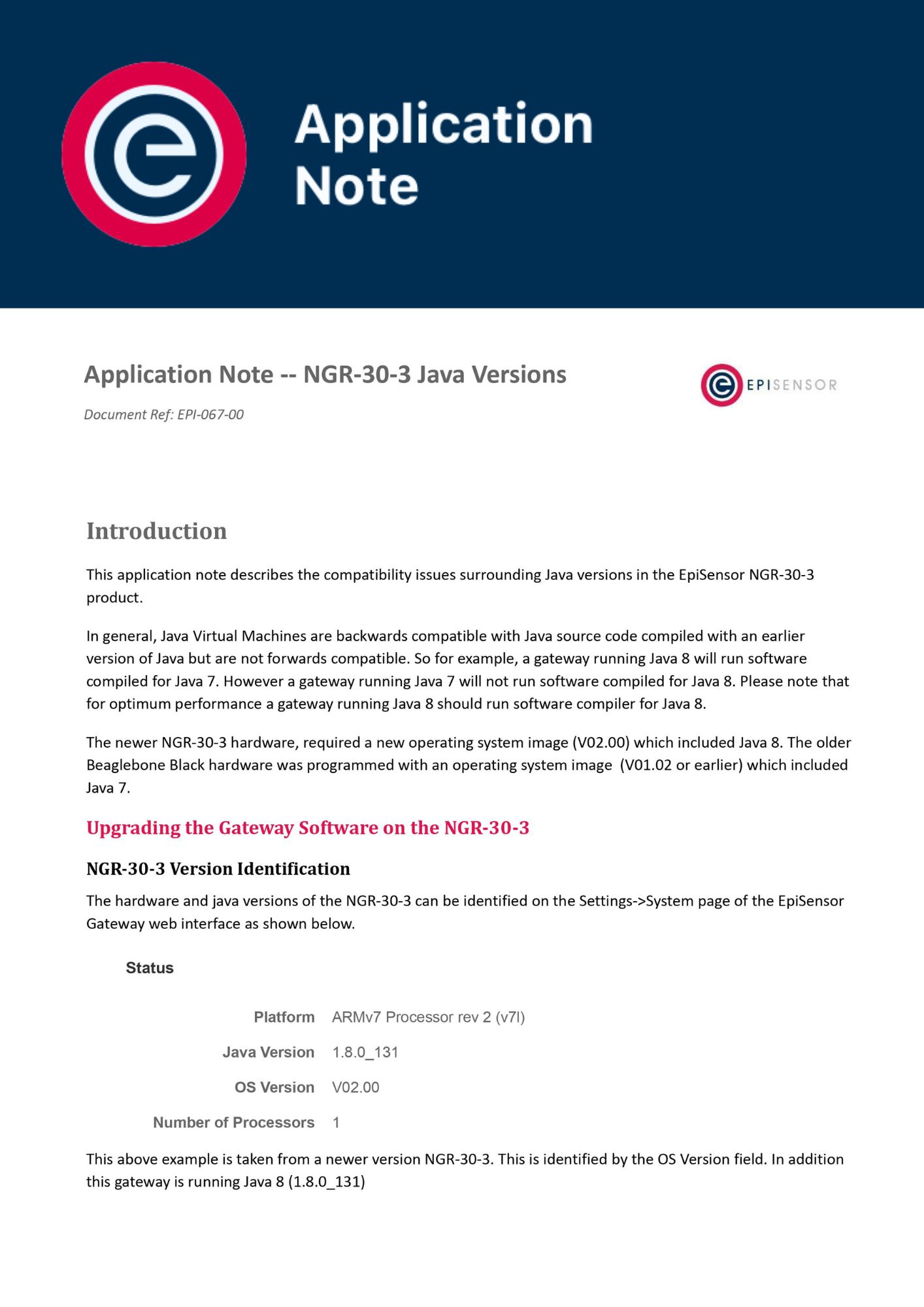 Application Note NGR-30-3 Java Versions Application Note NGR-30-3 Java Versions