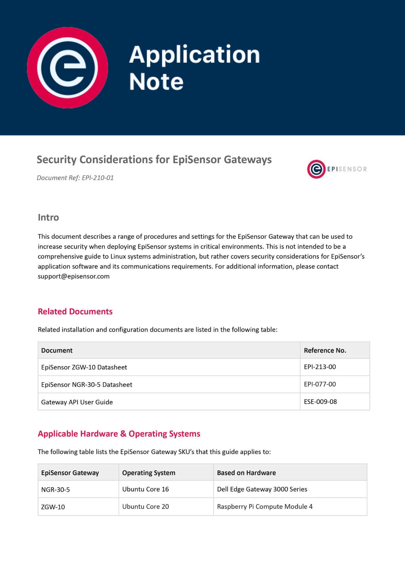 Application Note Security Considerations for EpiSensor Gateways Application Note Security Considerations for EpiSensor Gateways