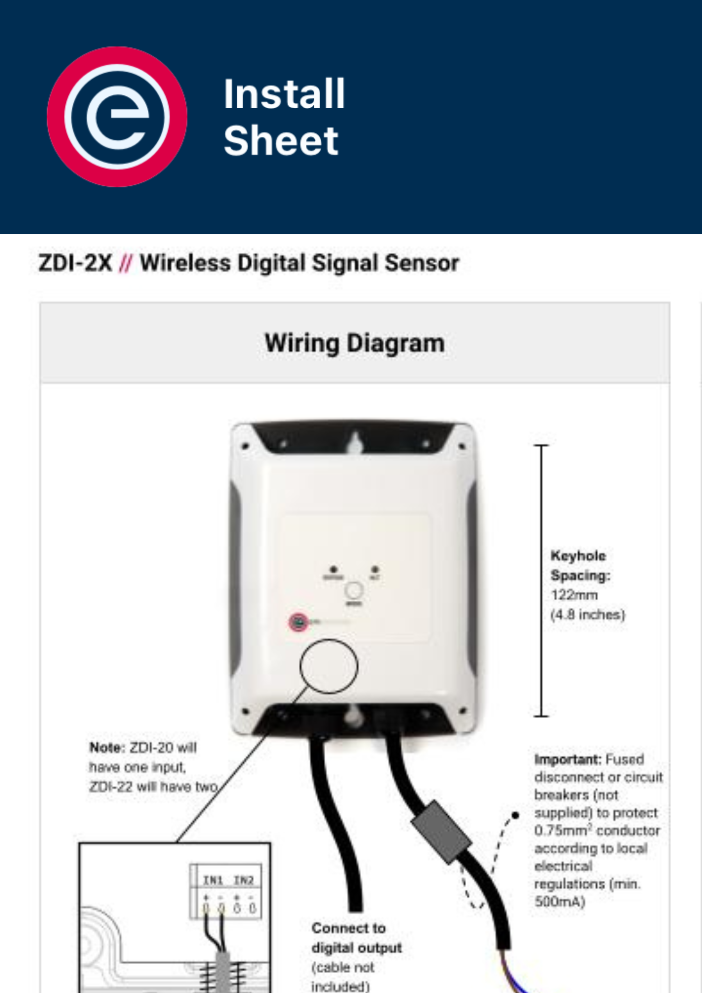 Install Sheet Wireless Digital Signal Sensor ZDI-2x Install Sheet Wireless Digital Signal Sensor ZDI-2x