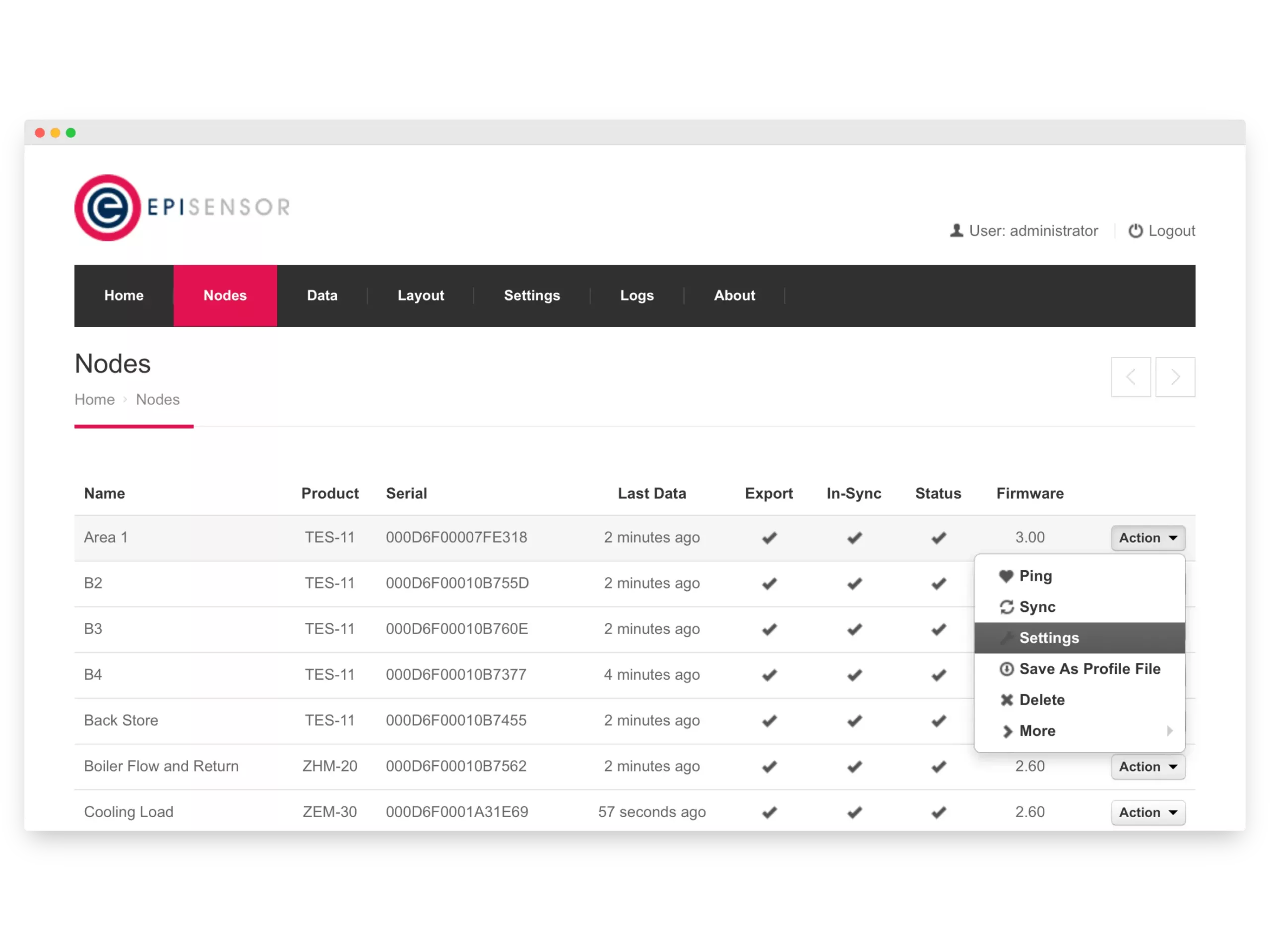 EpiSensor Gateway Nodes List. Connect multiple nodes to each EpiSensor gateway to build scalable energy monitoring solutions.