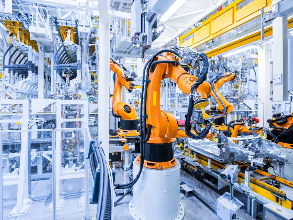 Robotics in manufacturing facility showcasing energy management in manufacturing