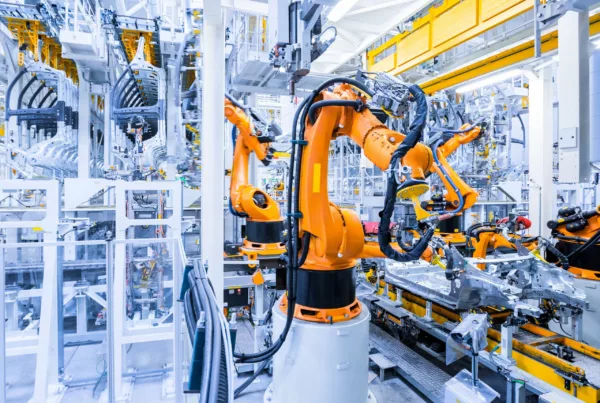 Robotics in manufacturing facility showcasing energy management in manufacturing