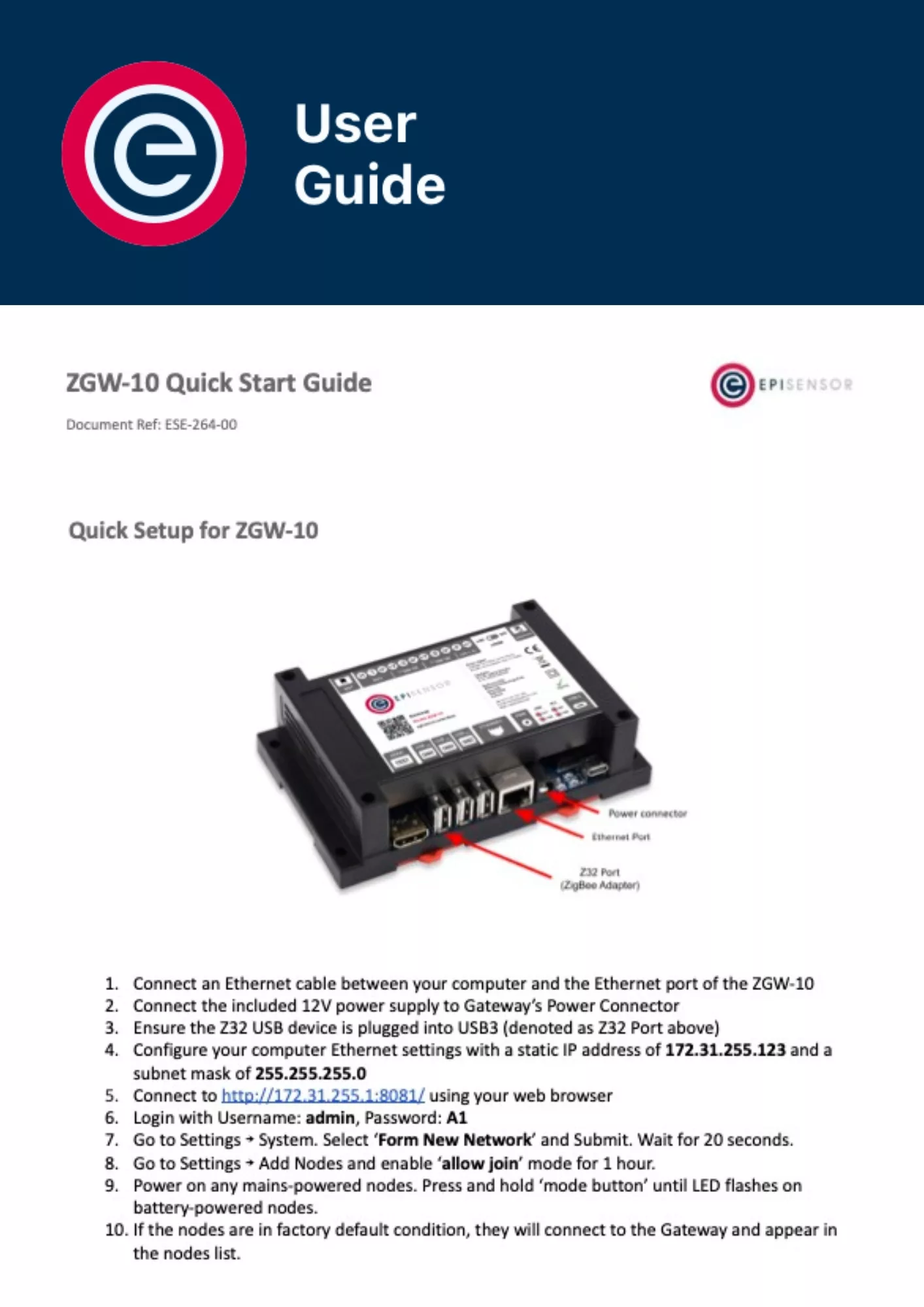 ZGW-10 Quick Start Guide Gateway (ZGW-10) Quick Start Guide