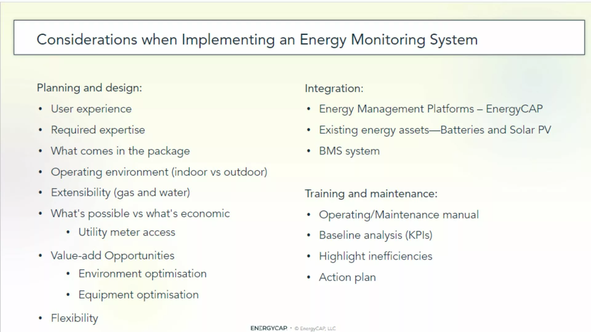 Considerations when introducing an Energy Monitoring System