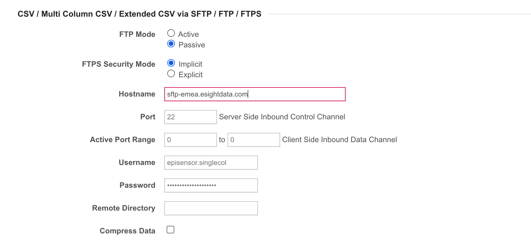 CSV via SFTP details on EpiSensor Gateway