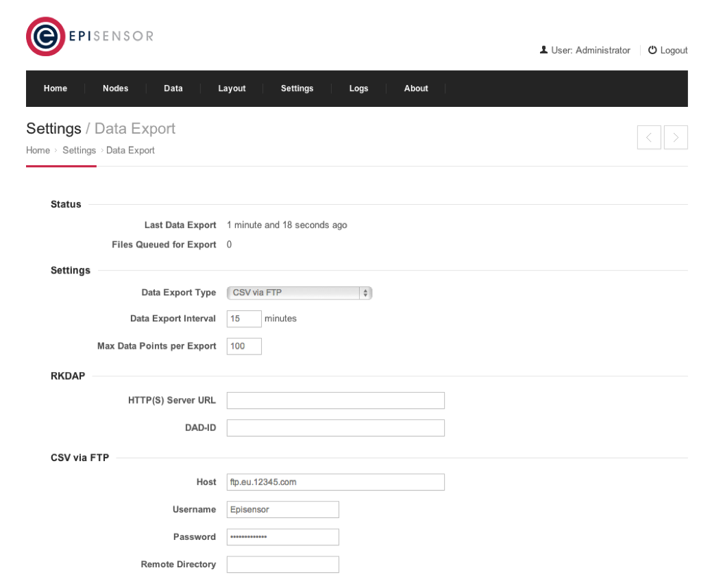 EpiSensor Gateway CSV via FTP data sharing