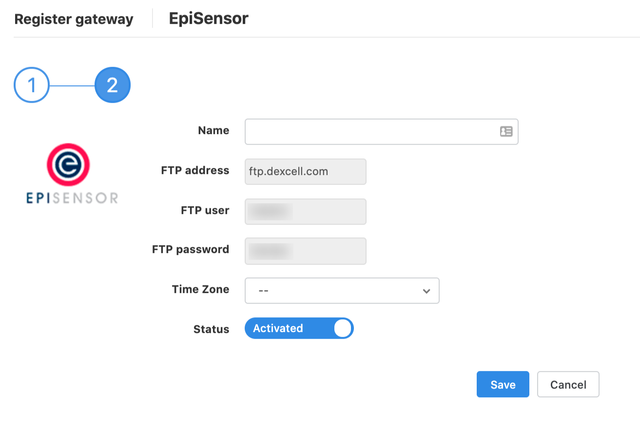 FTP credentials for the EpiSensor gateway on the Dexma Platform